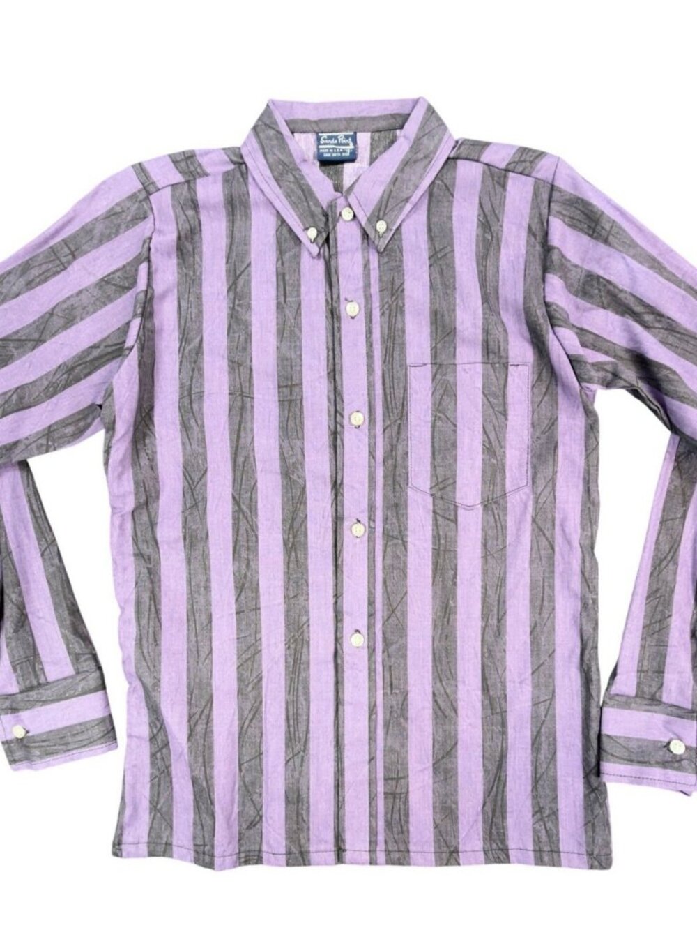 Sands Point Vintage 80s Shirt Boys 16 Purple Grey Striped USA